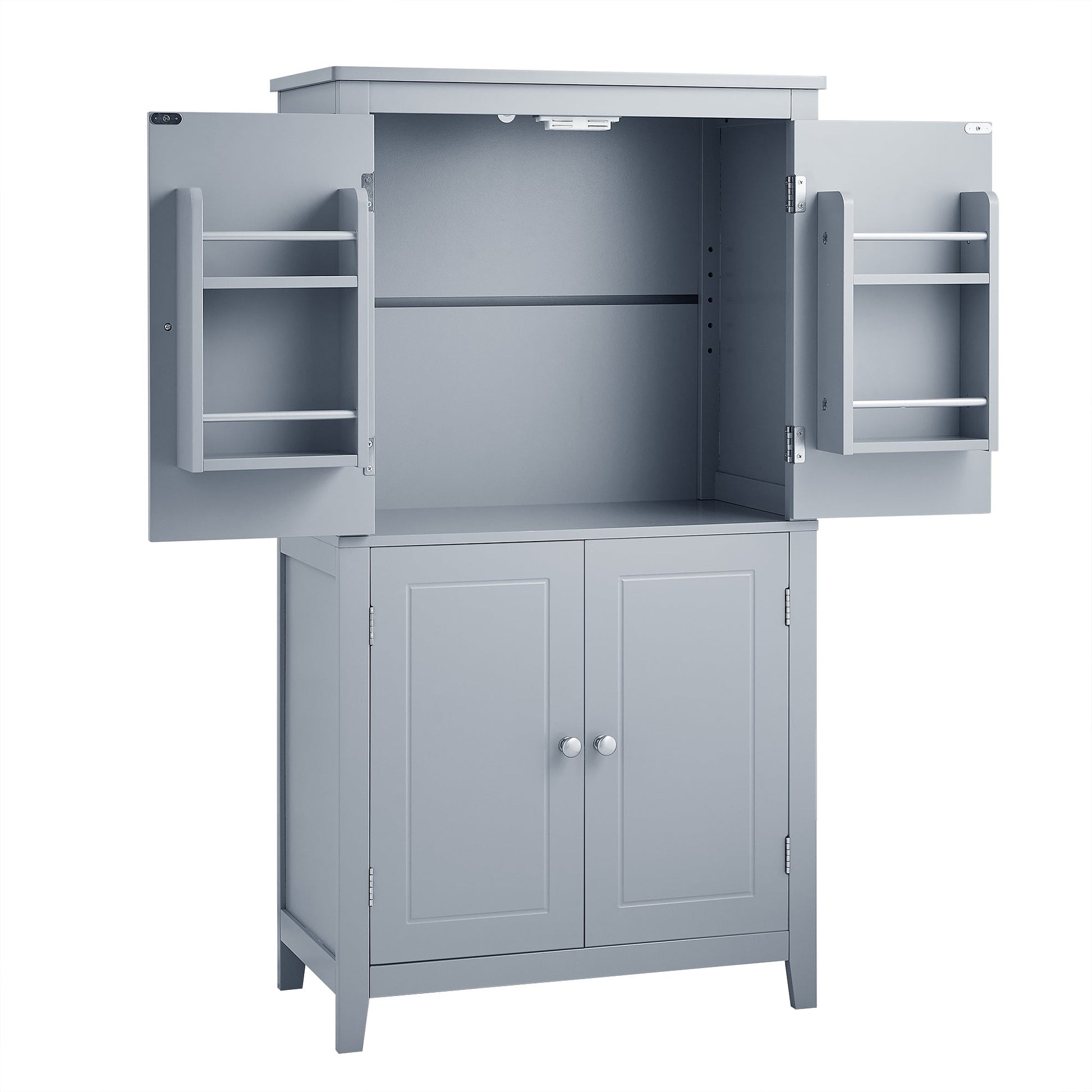 Bathroom floor storage cabinet, bathroom storage cabinet, 4-door independent cabinet, adjustable shelf, adaptive shelf, gray - Korvel