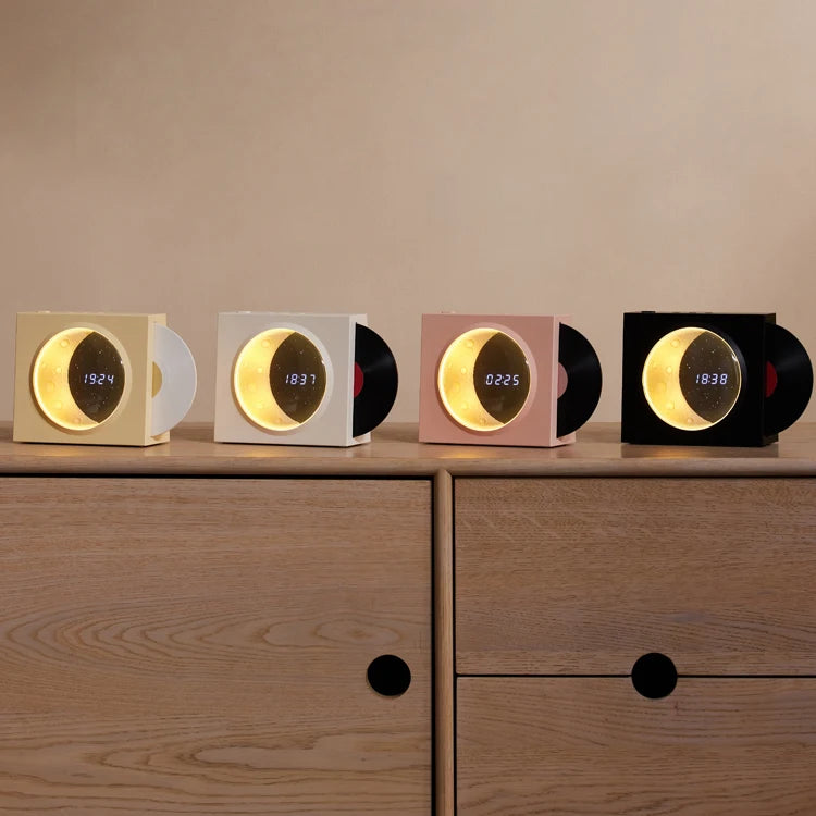 Creative Retro CD Design Bluetooth 3D Stereo Speaker Desktop Moon Lamp Clock Half Moon Starry Sky Atmosphere Night Light - Korvel