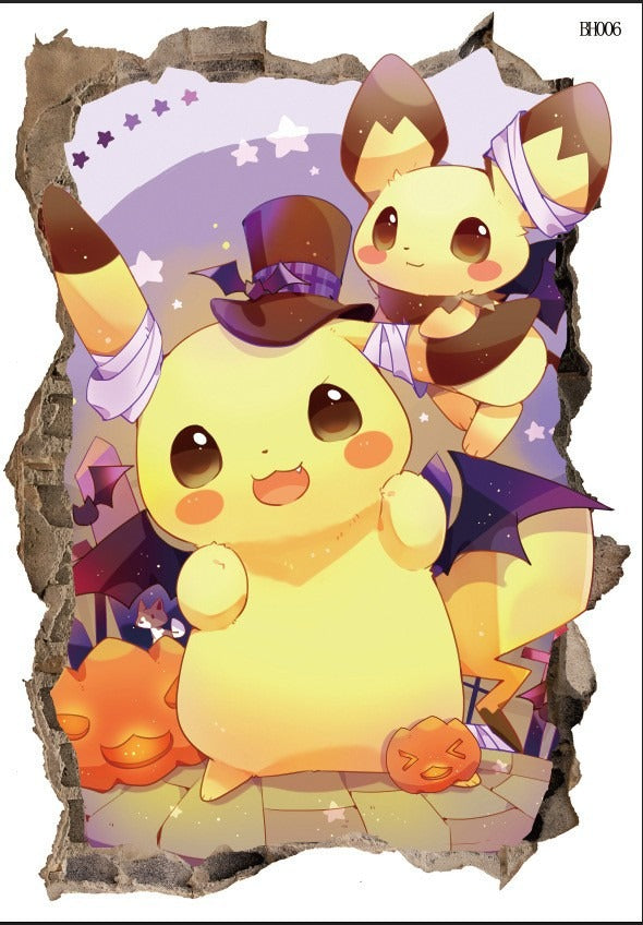 New 3D Pikachu Wall Sticker Pok é mon Wallpaper Self adhesive Cartoon Graffiti Anime Poster Children's Room PVC - Korvel