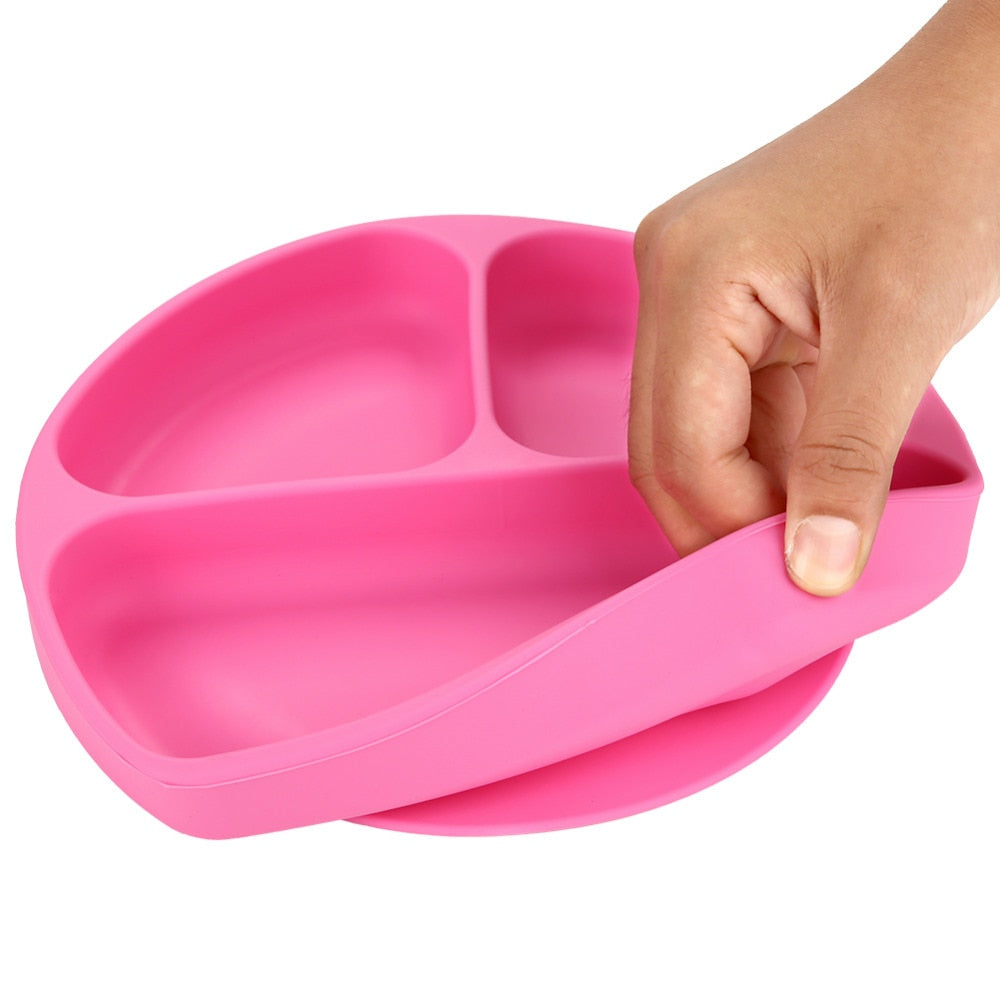 children's dishes baby Silicone Sucker Bowl Baby Smile Face Plate Tableware Set Smile Face Baby Tableware Set kids plate - Korvel
