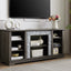 Mantel Stone modern entertainment console, manually stacked stone surrounds open storage space, gray - Korvel