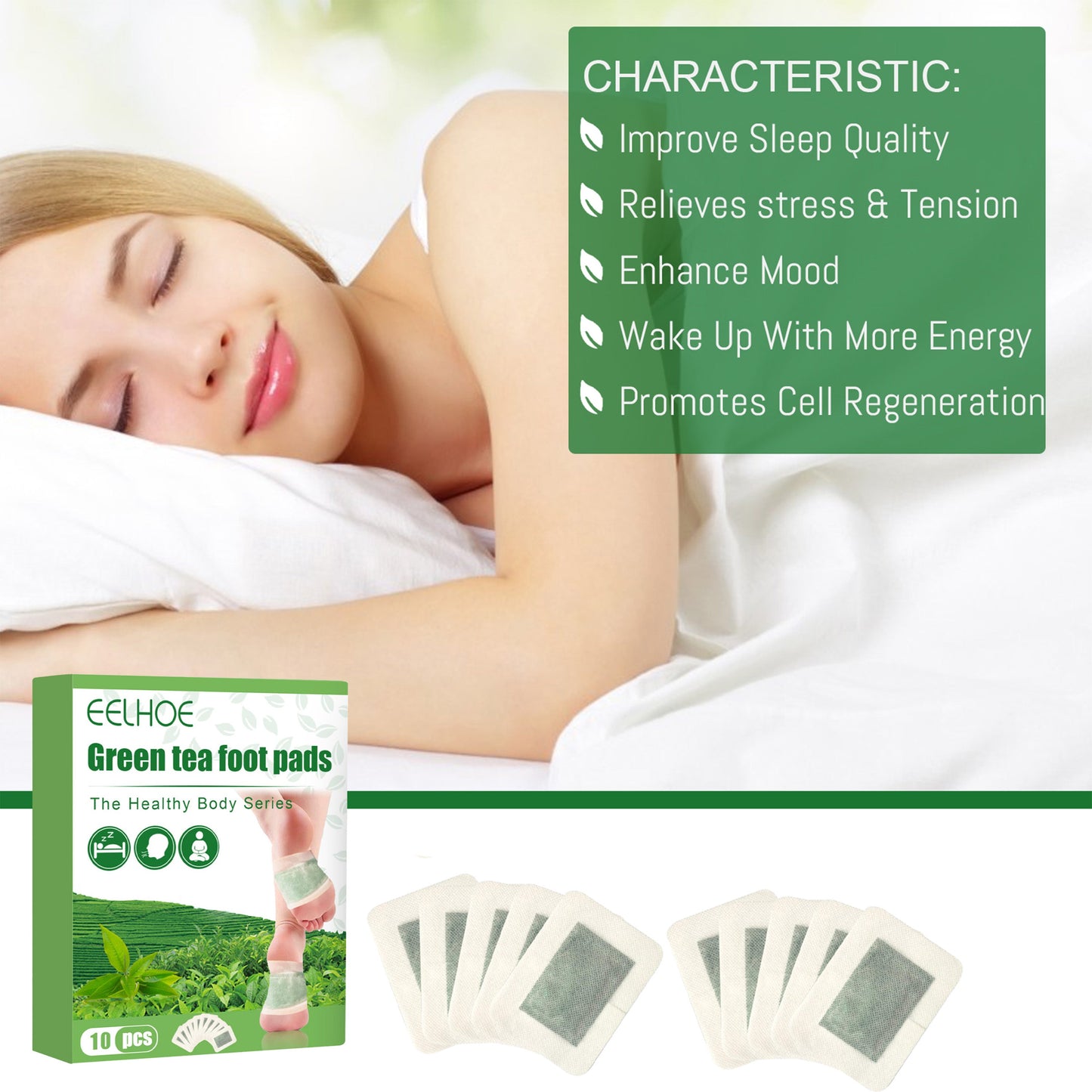 Green Tea Foot Patch, Improves Sleep Quality And Relieves Muscle Tension And Body Stress Foot Care Patch - Korvel