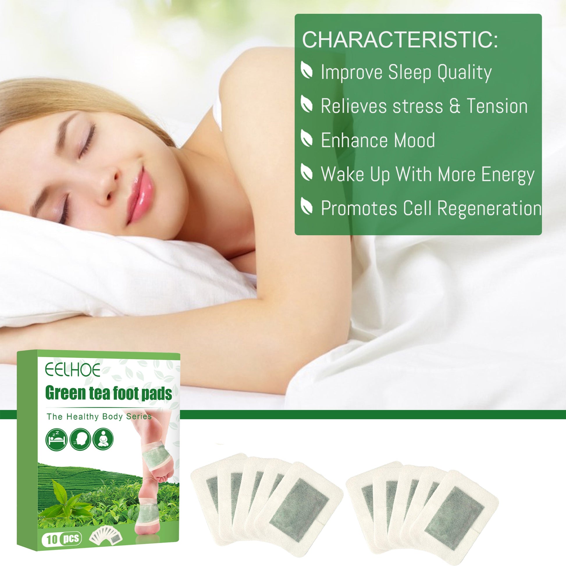 Green Tea Foot Patch, Improves Sleep Quality And Relieves Muscle Tension And Body Stress Foot Care Patch - Korvel
