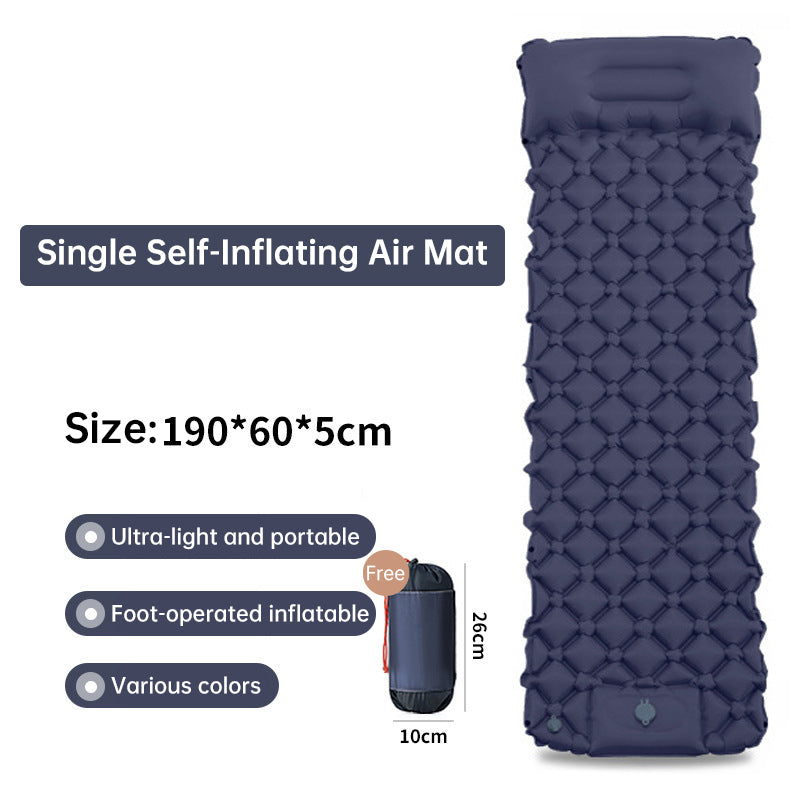 Outdoor double inflatable sleeping pad – with built-in pillow & pump, for camping, backpacking, hiking. - Korvel