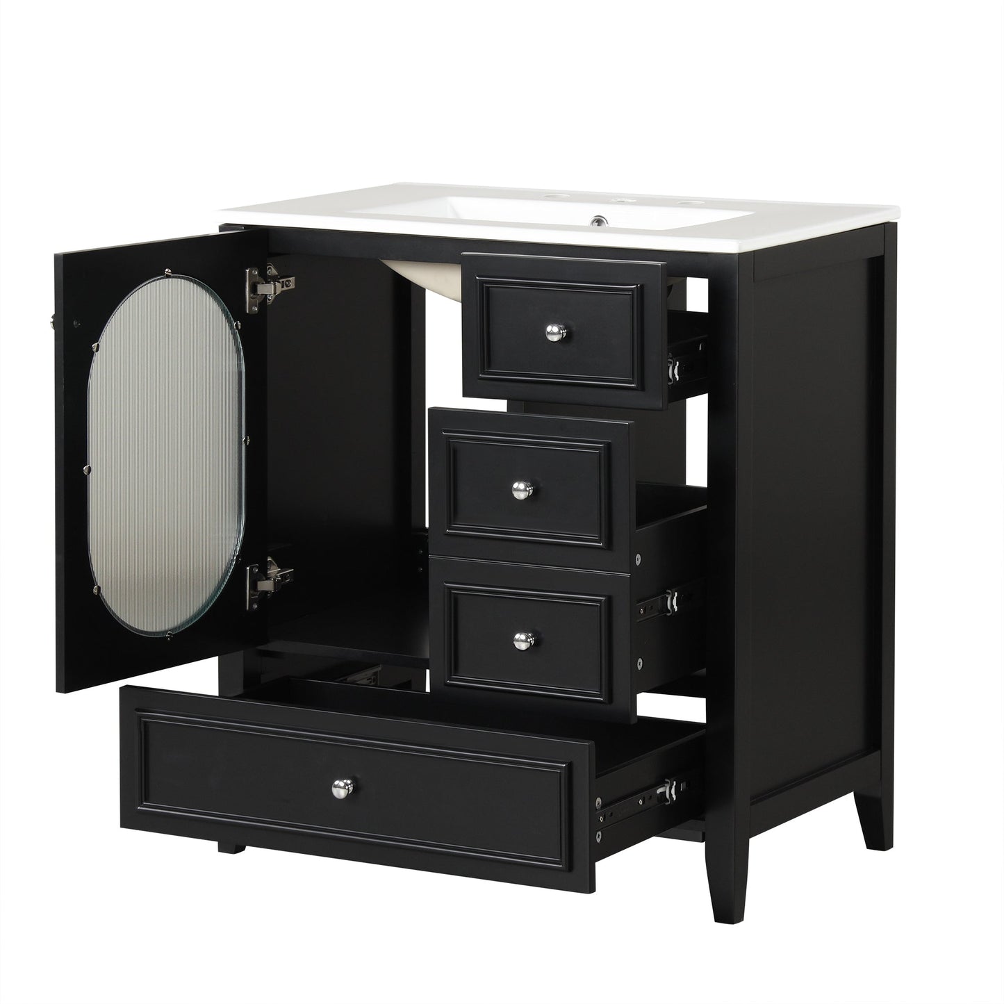 Meuble de salle de bain noir de 30" avec évier et rangement