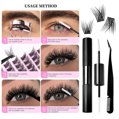 Eyelash DIY Eyelash Extensions Kit Private Label Lash Clusters DIY with Bond Seal Glue and Tweezers Set - Korvel