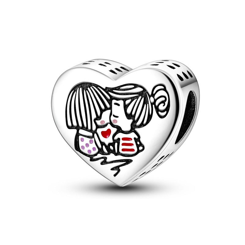 Copper plated S925 silver FOREVER colorful heart clip beads string DIY bracelet necklace - Korvel