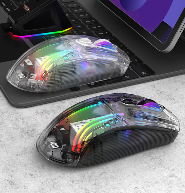 Luminous wireless Bluetooth the third mock examination transparent game mouse with screen charger - Korvel