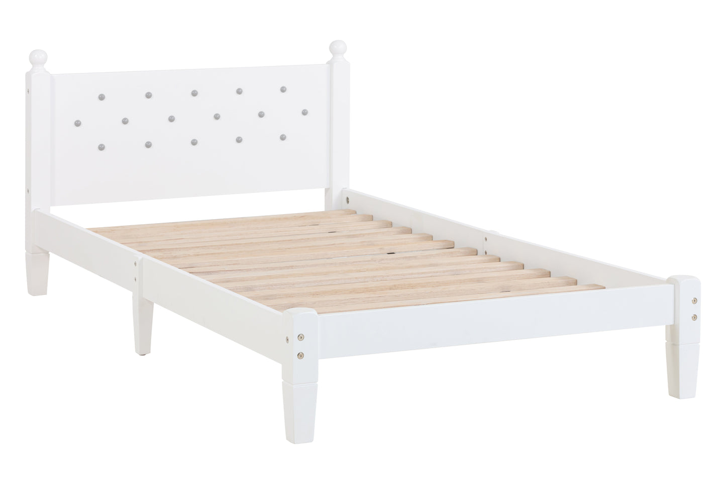 Elegant Twin Bed with Button-Decorated Headboard in White