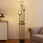 Boho Floor Lamp with Shelves 3-Lights Farmhouse Tall Floor Lamp with ON/OFF Foot Switch Rustic Standing Lamp with Rattan Shades - Korvel