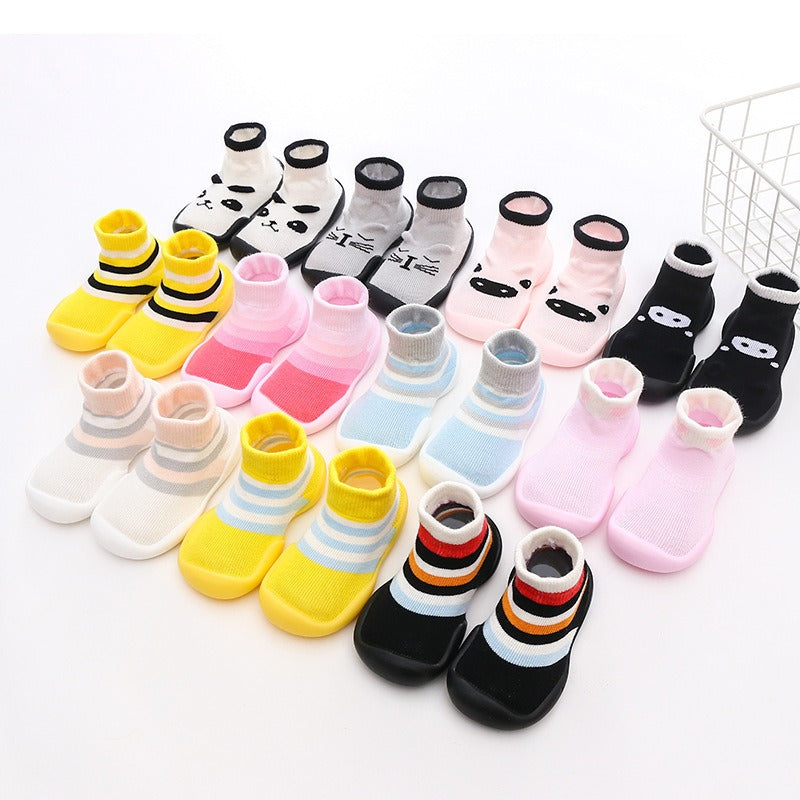 Autumn and Winter Baby Socks Silicone Anti slip Bottom Floor Socks Children's Shoes and Socks Cartoon Rainbow Strips Indoor Walking Shoes and Socks - Korvel
