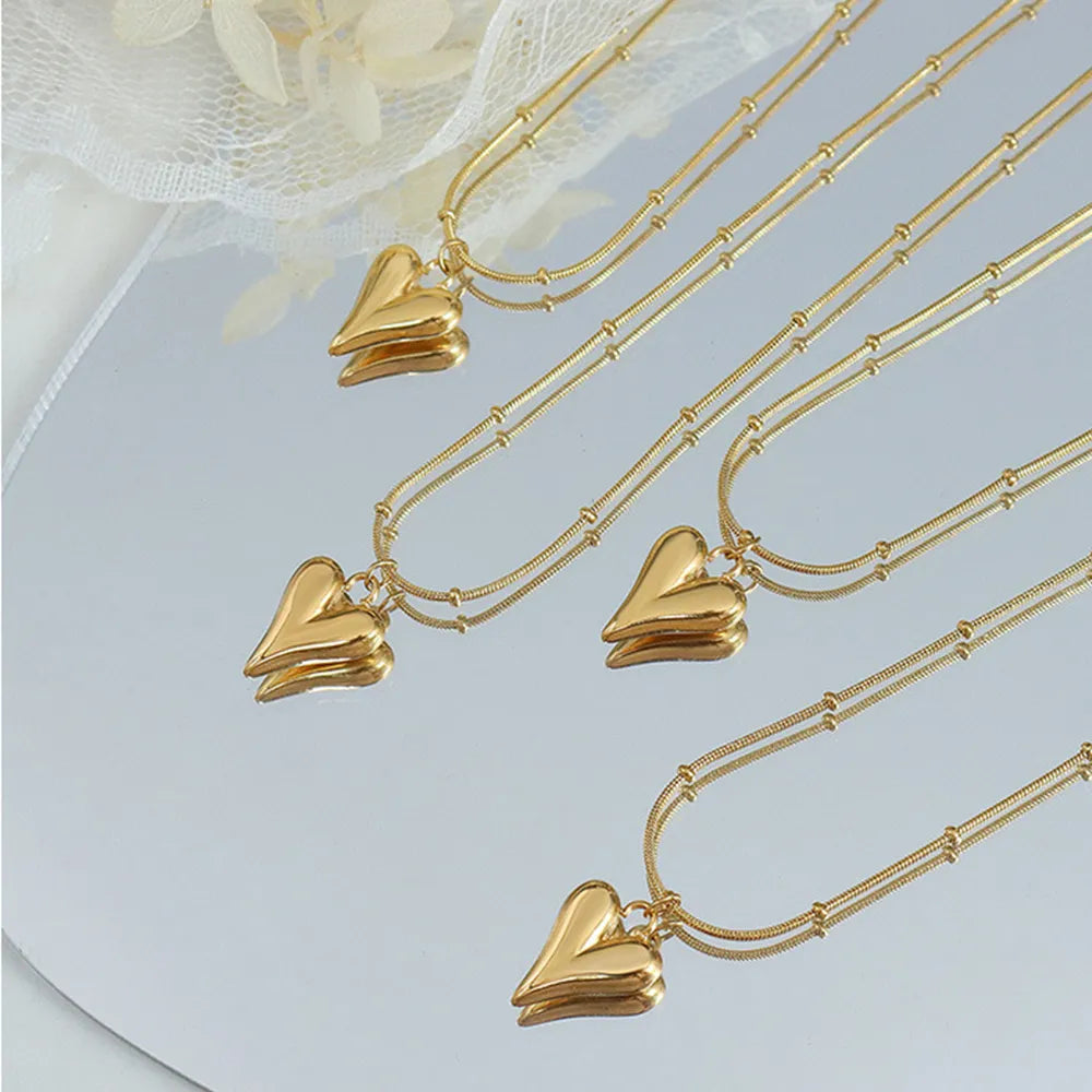 Fashionable and minimalist heart-shaped necklace with titanium steel plated 18K real gold necklace - Korvel