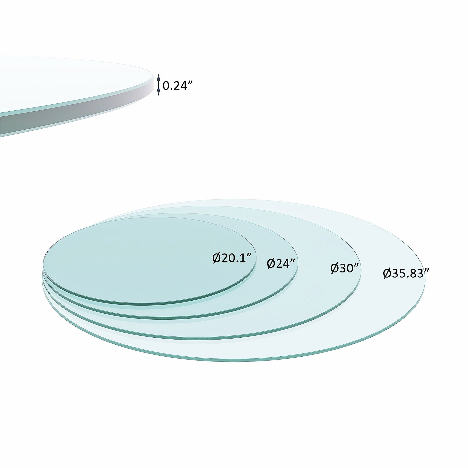 36" Inch Round Tempered Glass Table Top Clear Glass 1/4" Inch Thick Flat Polished Edge - Korvel
