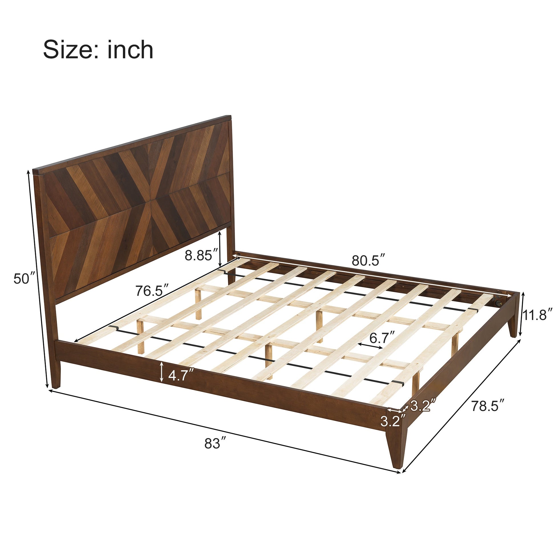 Mid-Century Modern Platform Bed Wood Slat Support with No Box Spring Needed,King Walnut - Korvel