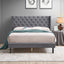 Velvet Button Tufted-Upholstered Bed with Wings Design - Strong Wood Slat Support - Easy Assembly - Gray Queen platform bed - Korvel