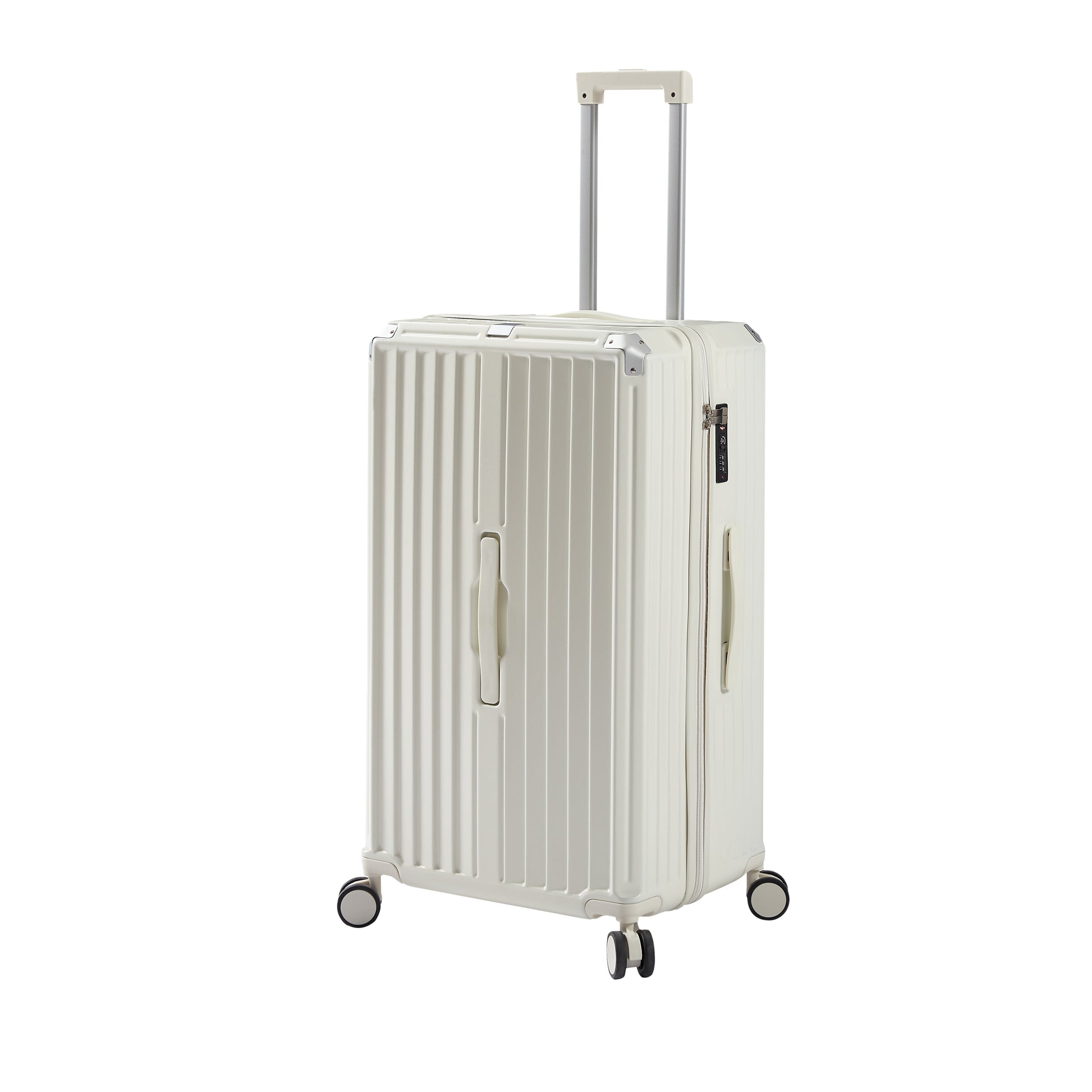 Luggage Set 4 pcs (20"/24"/29"/Travel Bag), PC+ABS Durable Lightweight Luggage with Collapsible Cup Holder、 TSA Lock, White - Korvel