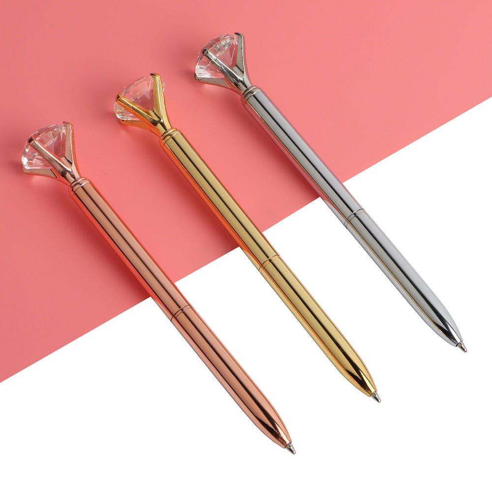 21Color Kawaii Ballpoint Pen Big Gem Metal Ball Pen With Large Diamond Blue And Black Magical Pen Fashion School Office Supplies - Korvel