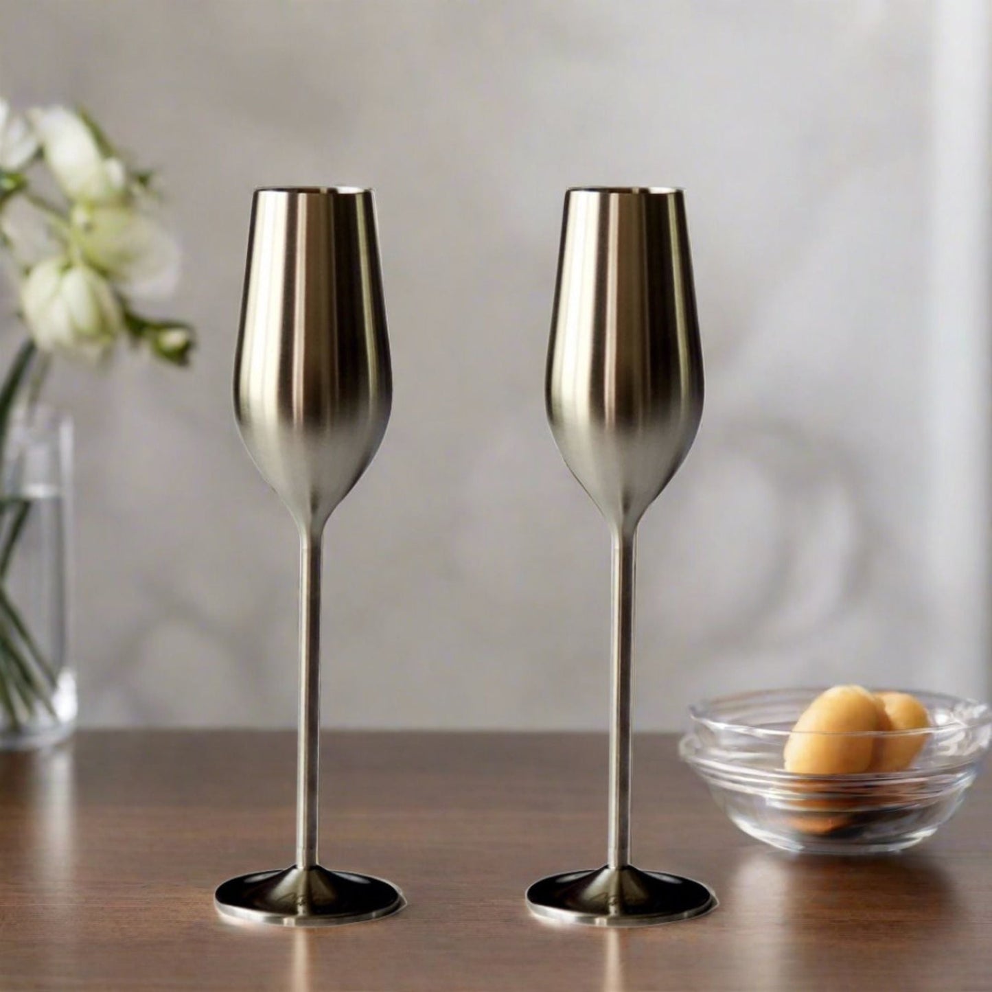 Elegant Stainless Steel Champagne Flutes (Set of 2) - Korvel