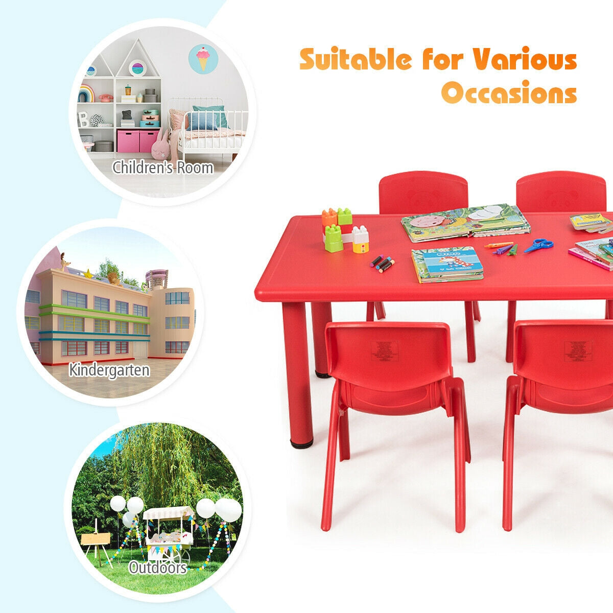 Paquete de 4 Sillas Apilables para Niños - Rojo