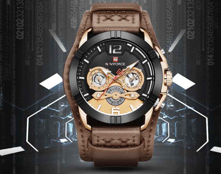 Reloj de cuero impermeable para hombres con cronómetros