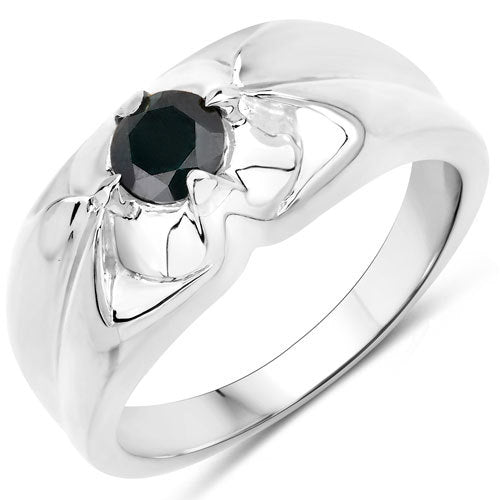 0.50 Carat Genuine Black Diamond Sterling Silver Engagement Ring