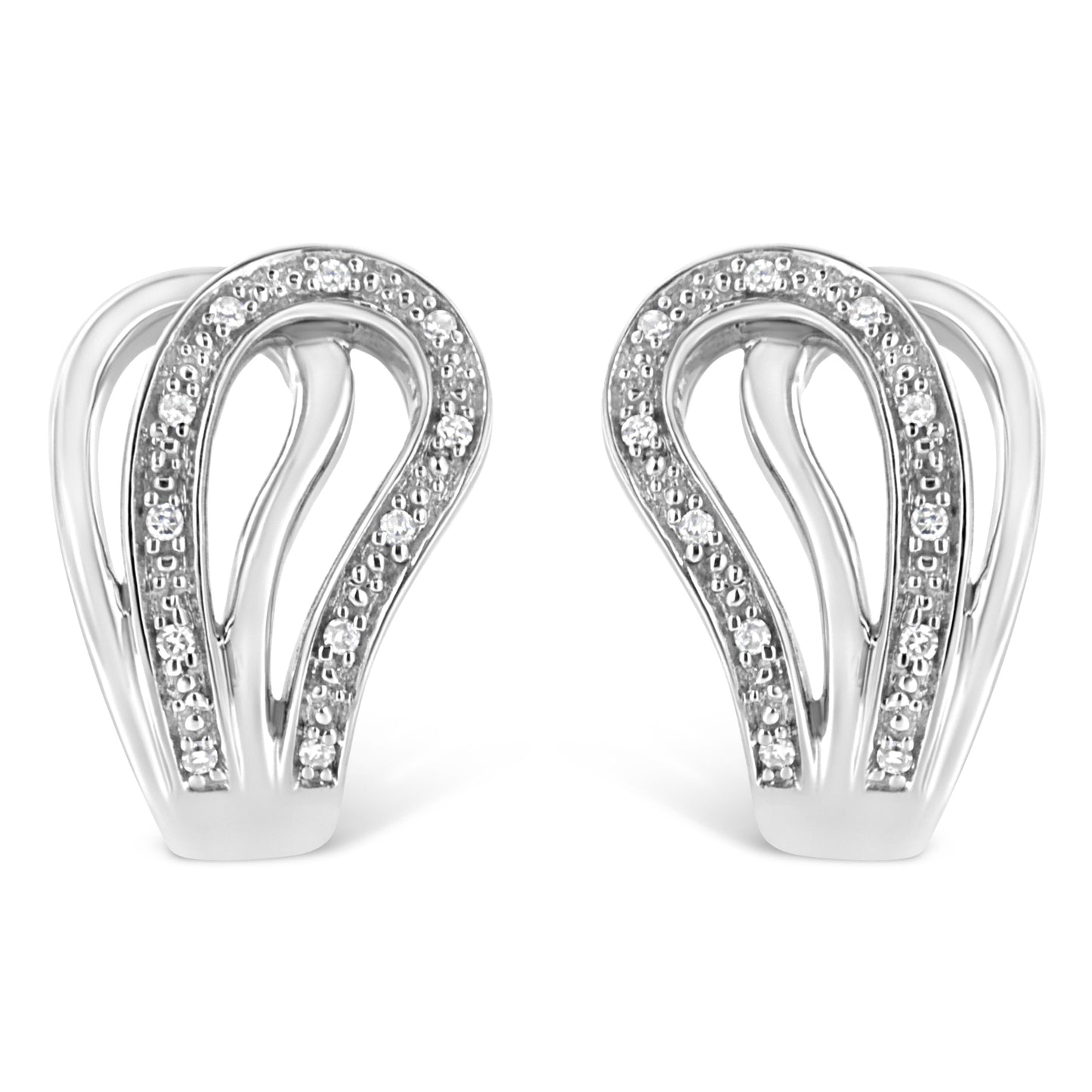 .925 Sterling Silver Pave-Set Diamond Accent Horseshoe Hoop Earrings