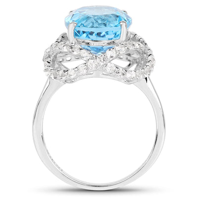7.32 Carat Swiss Blue Topaz & White Topaz Sterling Silver Ring