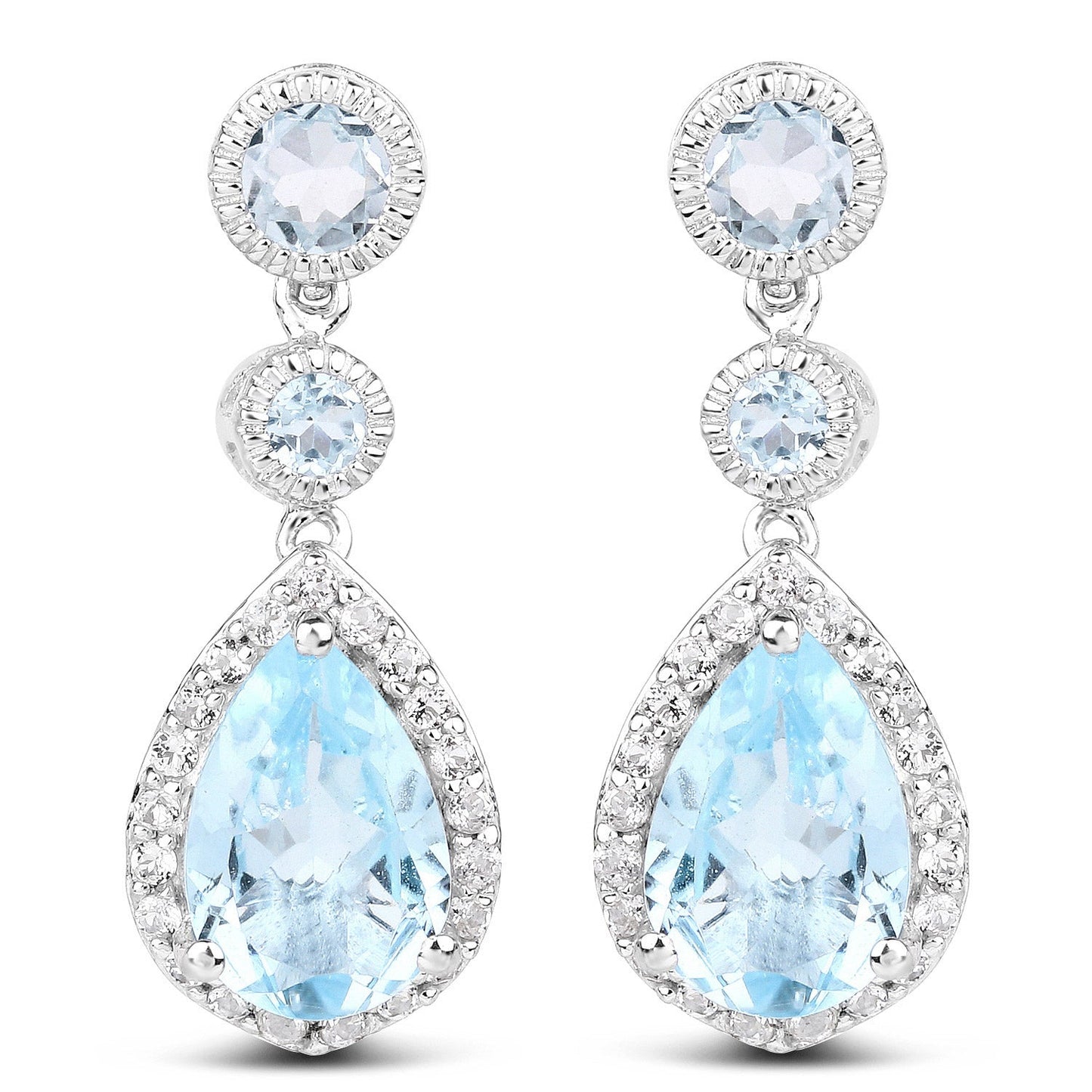 Boucles d'oreilles en argent sterling avec topaze bleue et topaze blanche de 9,46 carats