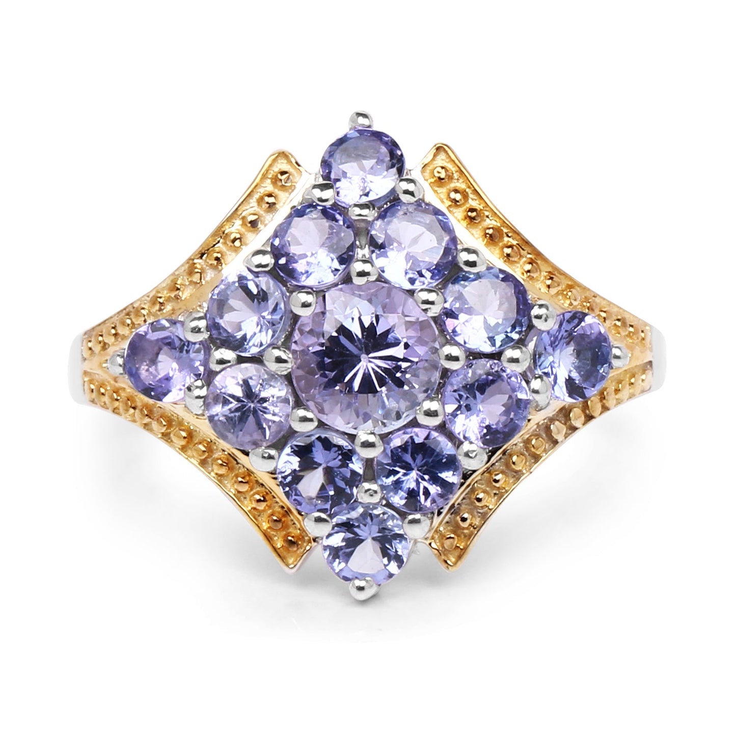Bague en Tanzanite Véritable Plaquée Deux Tons de 1,67 Carat