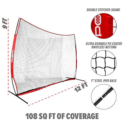 Filet de protection sportif PowerNet 12x9 pieds pour la protection des joueurs et des biens