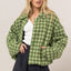 Elegante Chaqueta de Botones de Cuadros de Tweed Verde