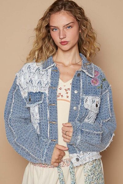 Elegant Crochet Patch Embroidered Button-Up Jacket