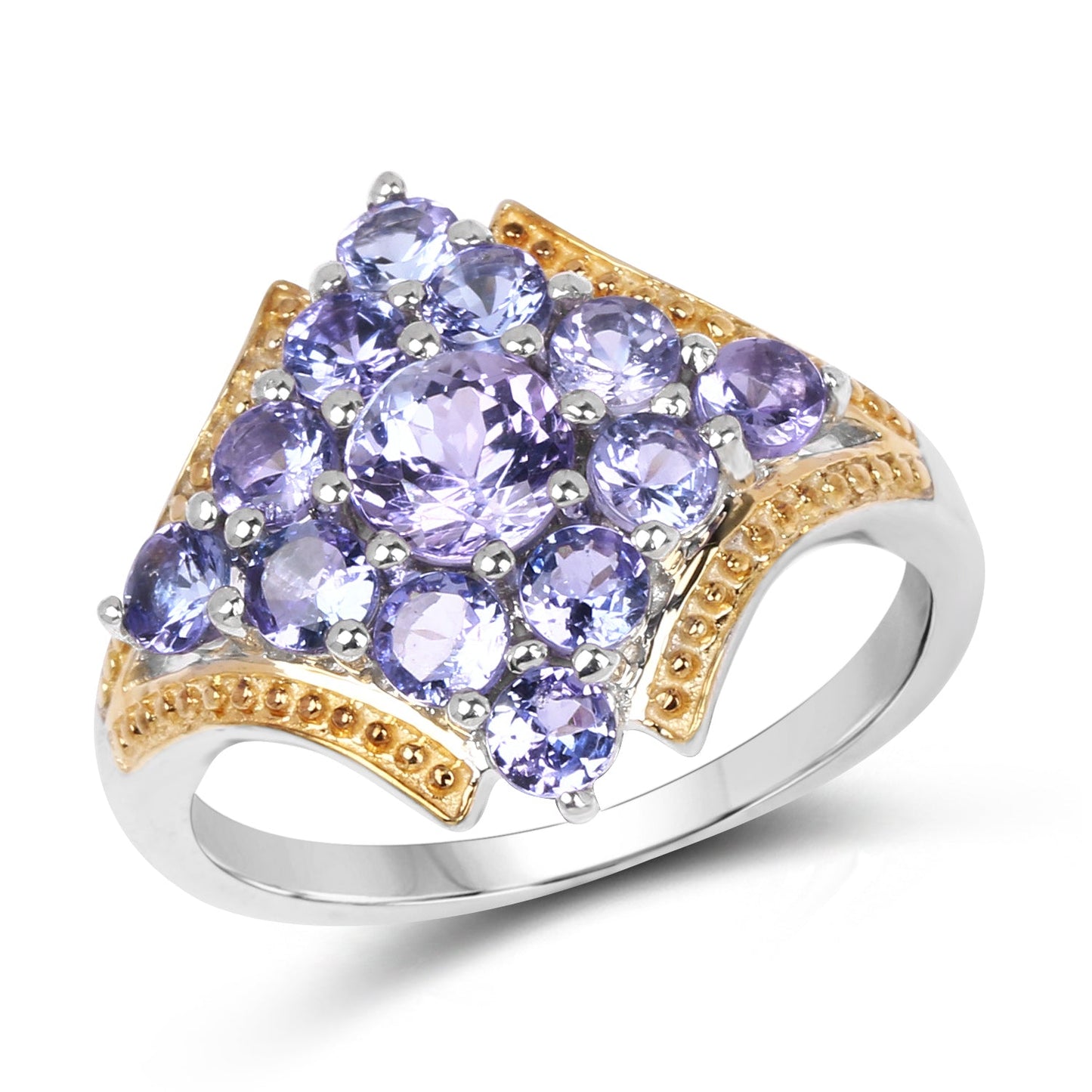 Bague en Tanzanite Véritable Plaquée Deux Tons de 1,67 Carat