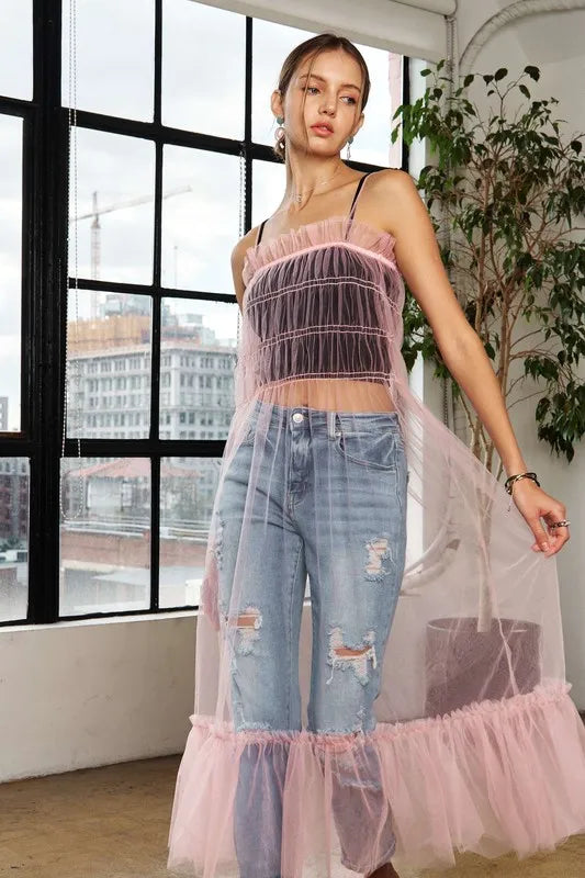 Vestido de Cubierta de Malla con Volantes para Mujeres - Esencial Elegante para la Playa
