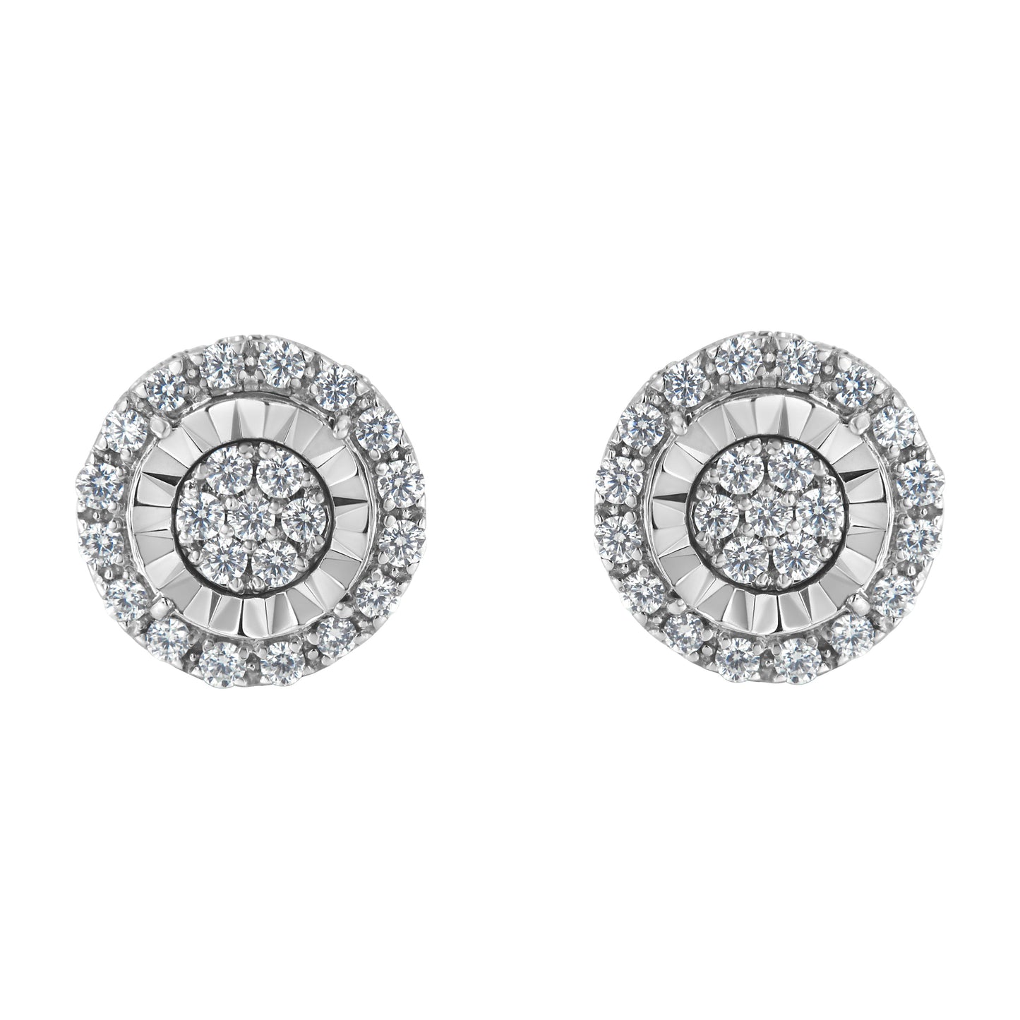 Pendientes de Clúster de Diamantes de Plata Esterlina