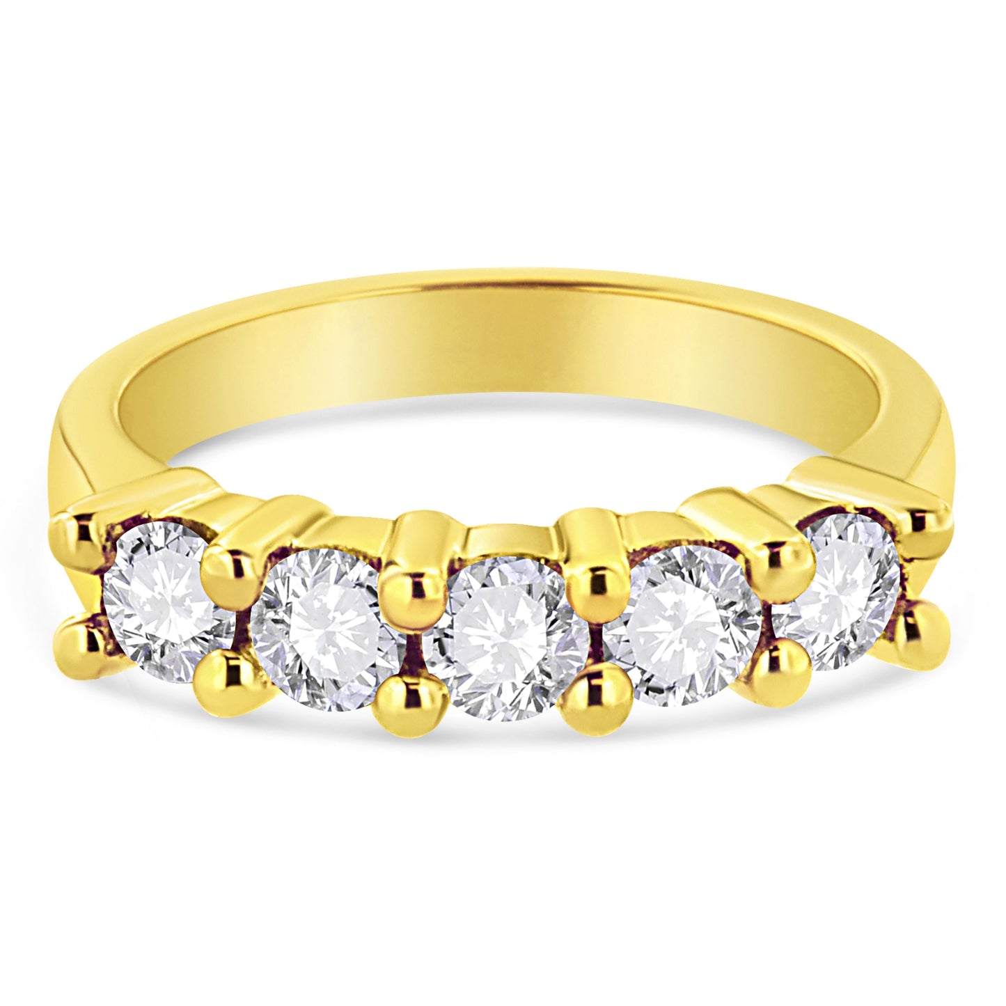 Anillo de Banda de 5 Piedras de Diamante de Plata Esterlina Baño de Oro de 14K - Talla 7