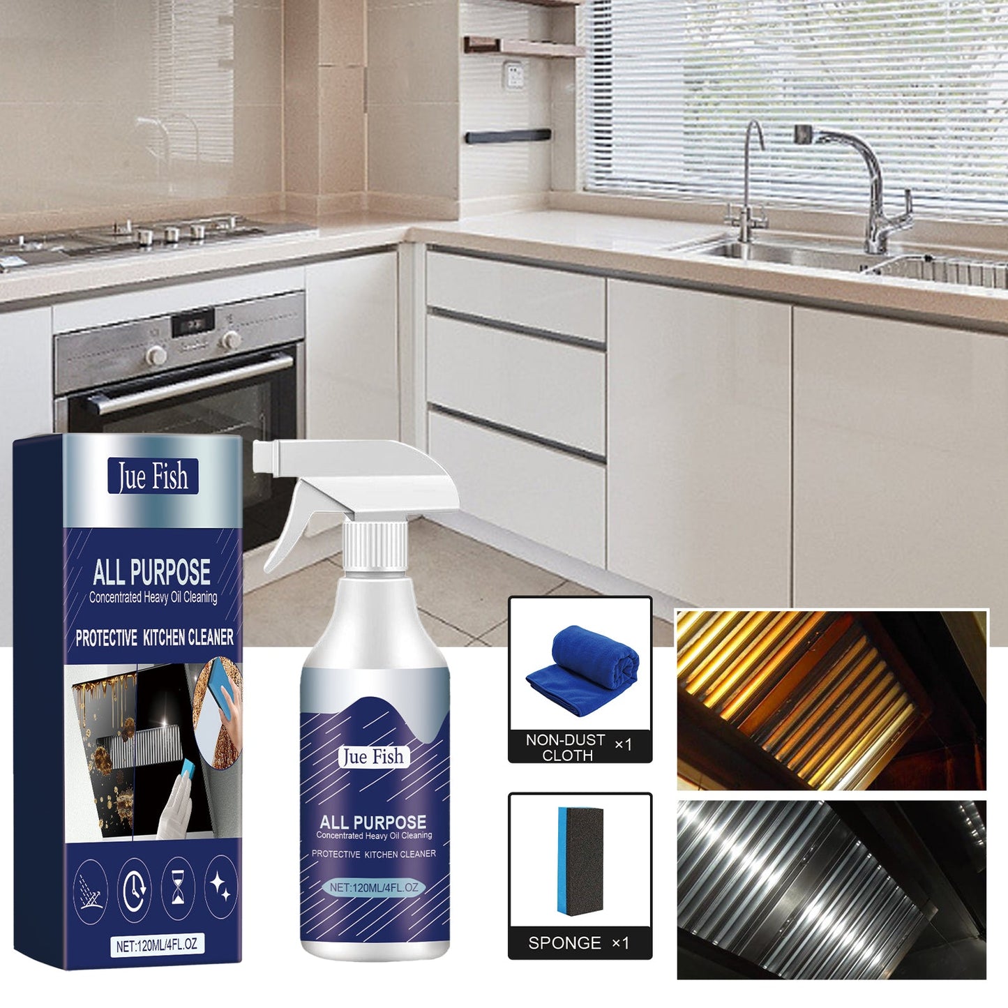 Protective Kitchen Cleaner, Range Hood Kitchenware Heavy Oil Cleaning Strong Decontamination - Korvel