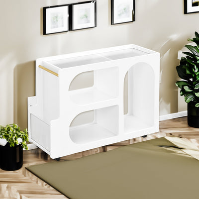 Elegant Mobile End Table with Lockable Wheels and Tempered Glass