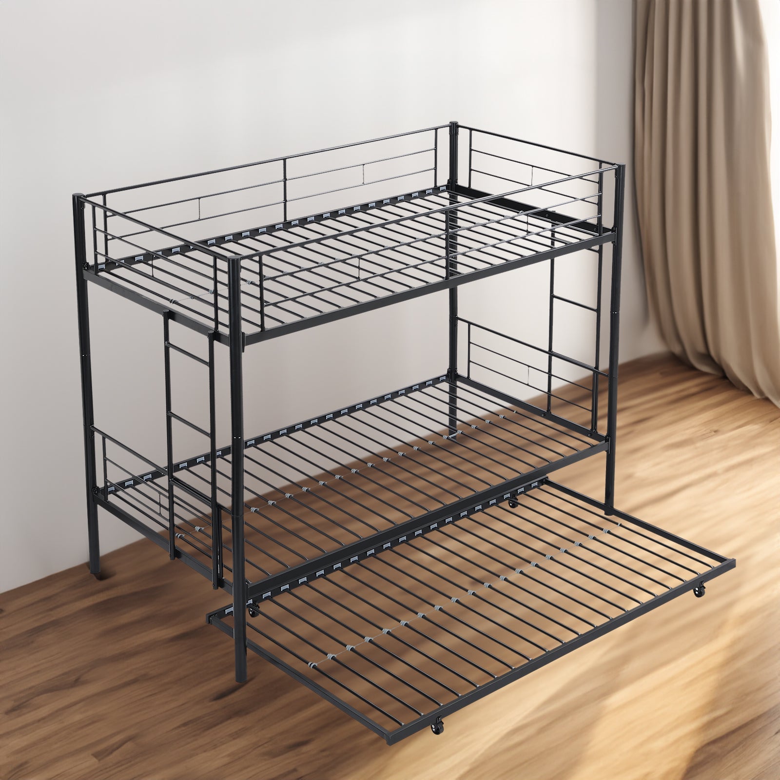 METAL Bunk Bed with trundle Black - Korvel