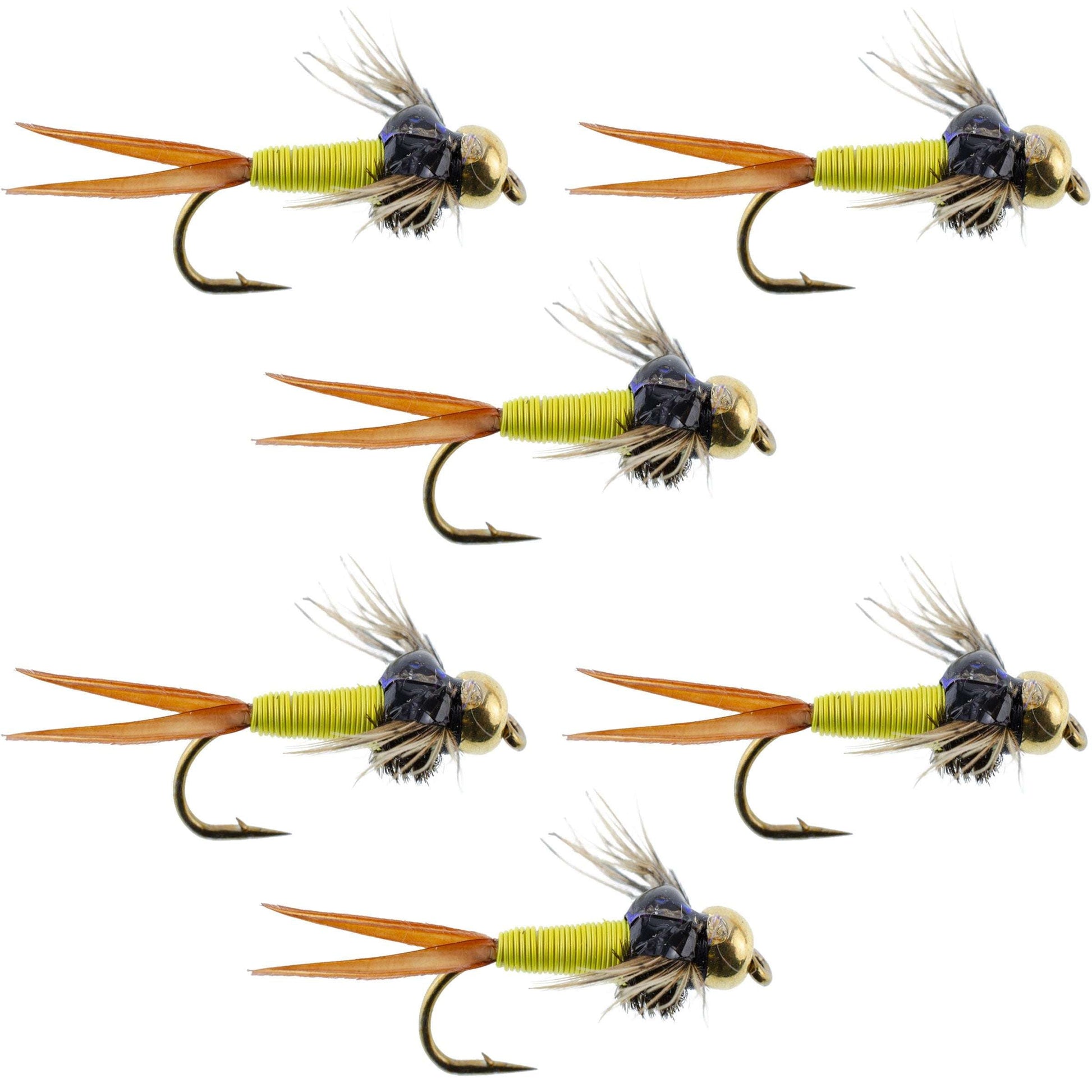 Vibrant Yellow Bead Head Copper John Nymph - 6 Premium Fly Fishing Flies - Size 12 - Korvel
