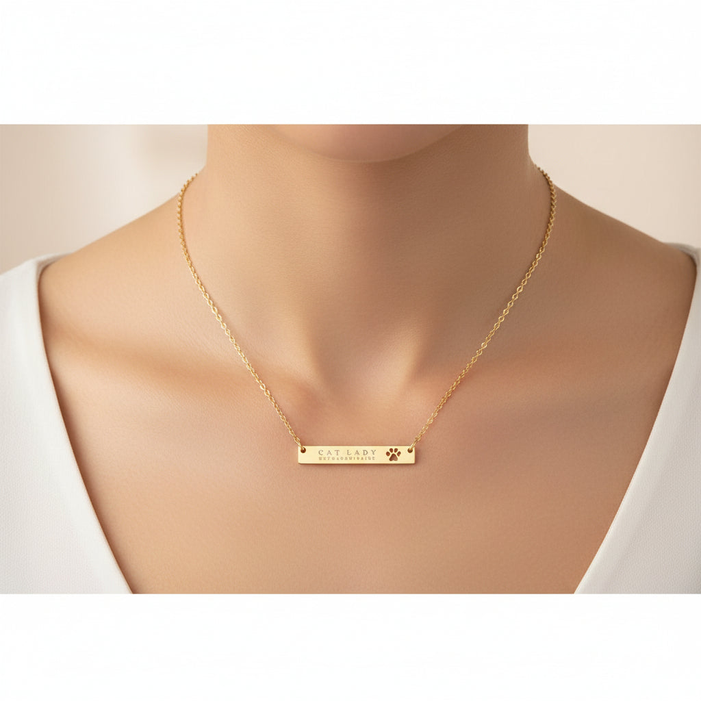 Cat Lady Extraordinaire Bar Necklace | Engraved Stainless Steel