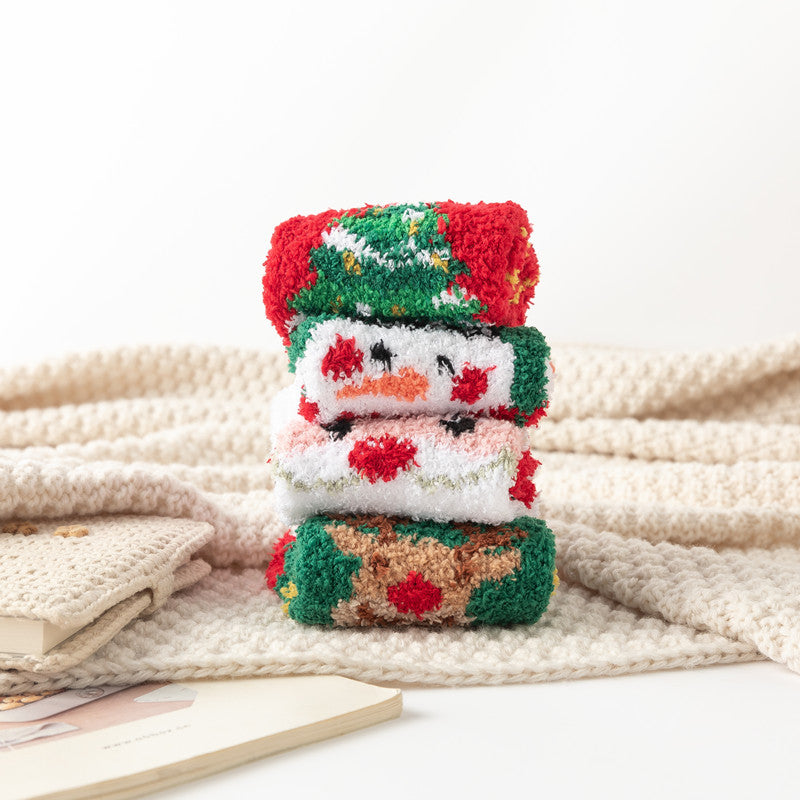 Christmas Red Socks for Children - Autumn and Winter Thickening - Warm Home Socks Coral Velvet Floor Socks Plush Middle Tube - Korvel