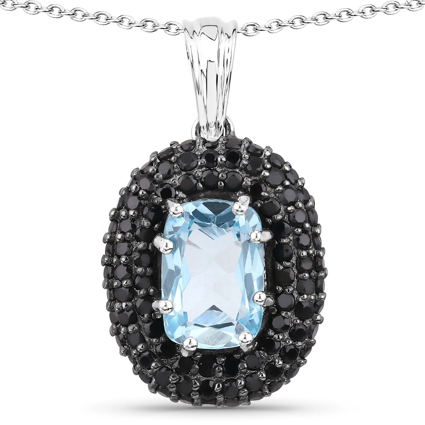 Elegant 6.70 Carat Blue Topaz & Black Spinel Pendant in Sterling Silver