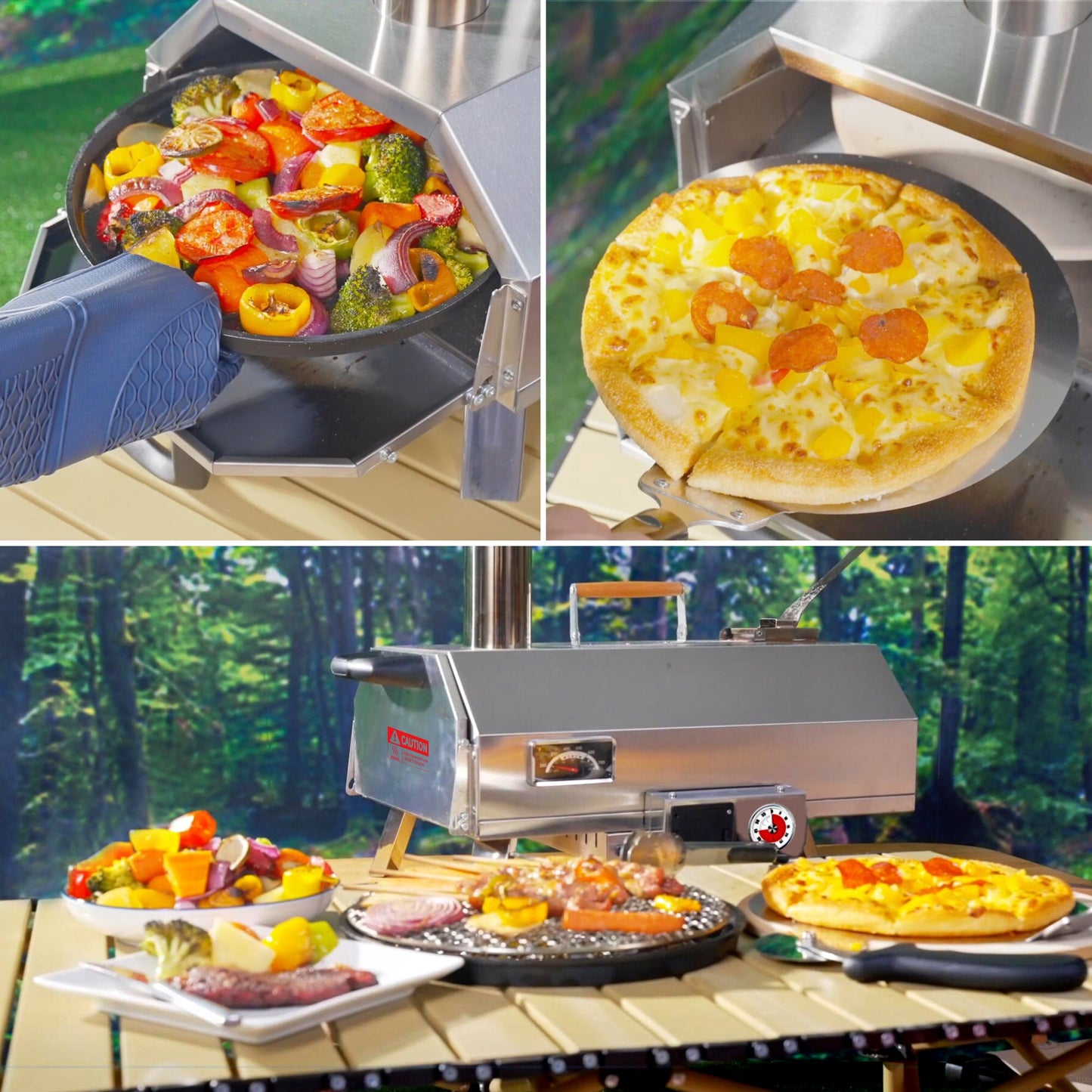 Stainless Steel Pizza Oven Outdoor 12" Automatic Rotatable Pizza Ovens Portable Wood Fired Pizza Oven Pizza Maker with Timer - Korvel