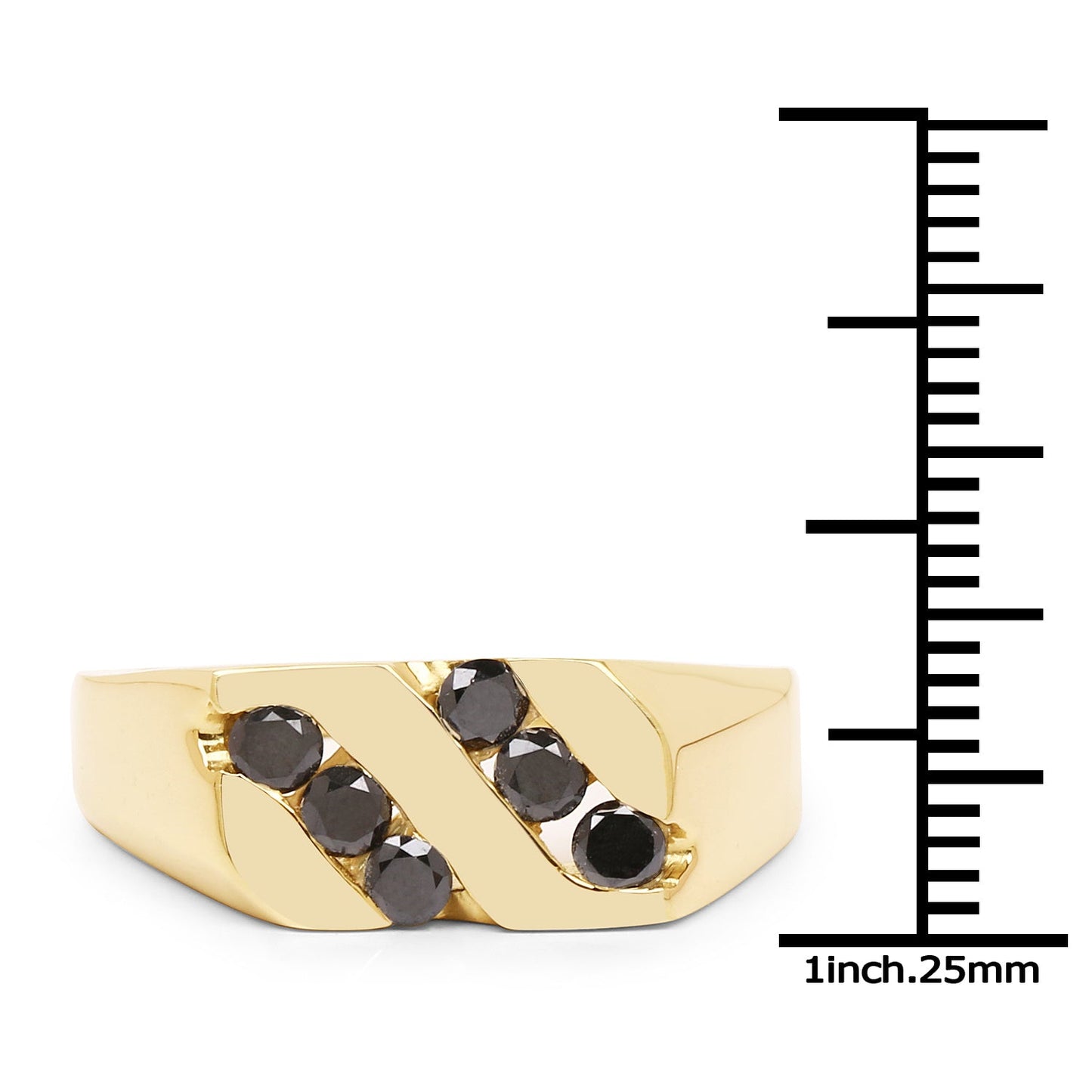 Bague en Argent Sterling Plaqué Or Jaune 14K avec Diamants Noirs