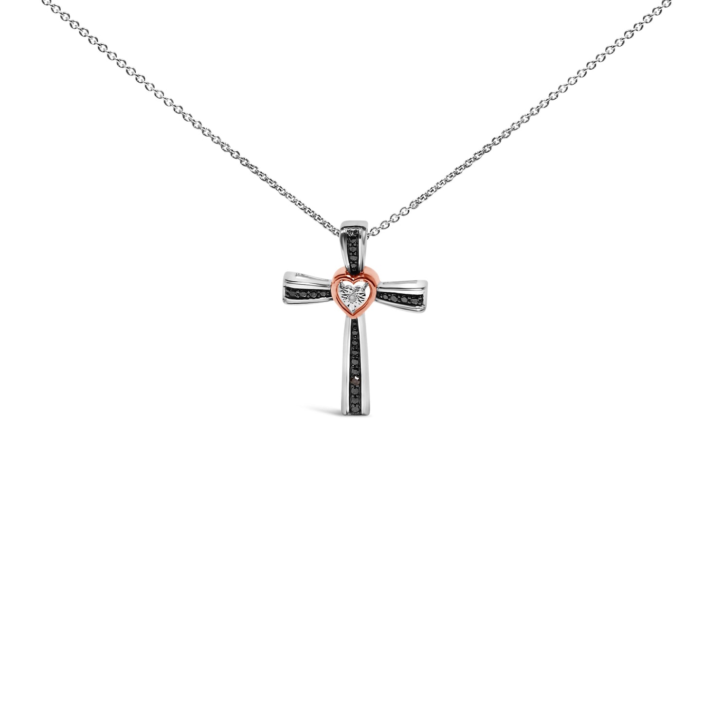 Collier Pendentif Croix en Cœur en Argent Sterling Plaqué Or Rose 14K