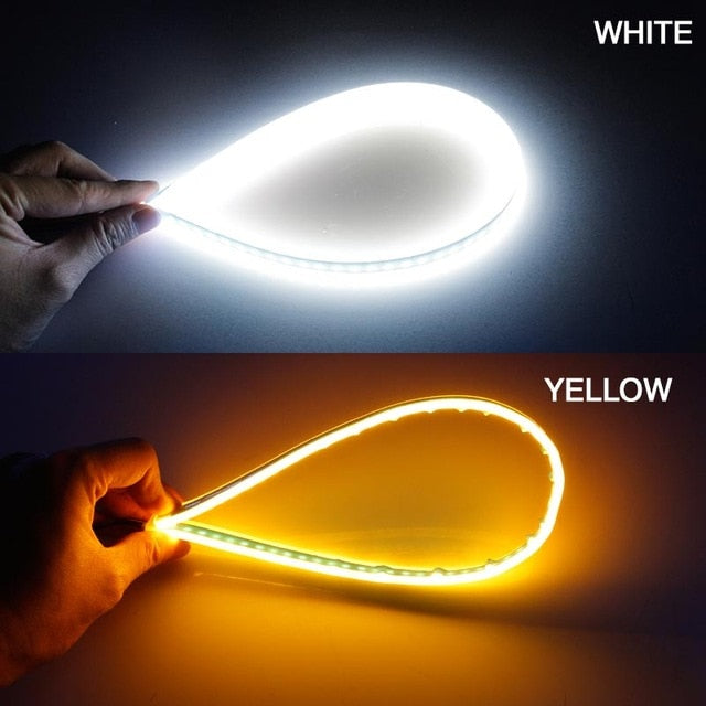 60cm New Slim Amber Sequential Flexible LED DRL For Headlight Strip Daytime Running Light With Yellow Turn Signal Lamp 12V - Korvel