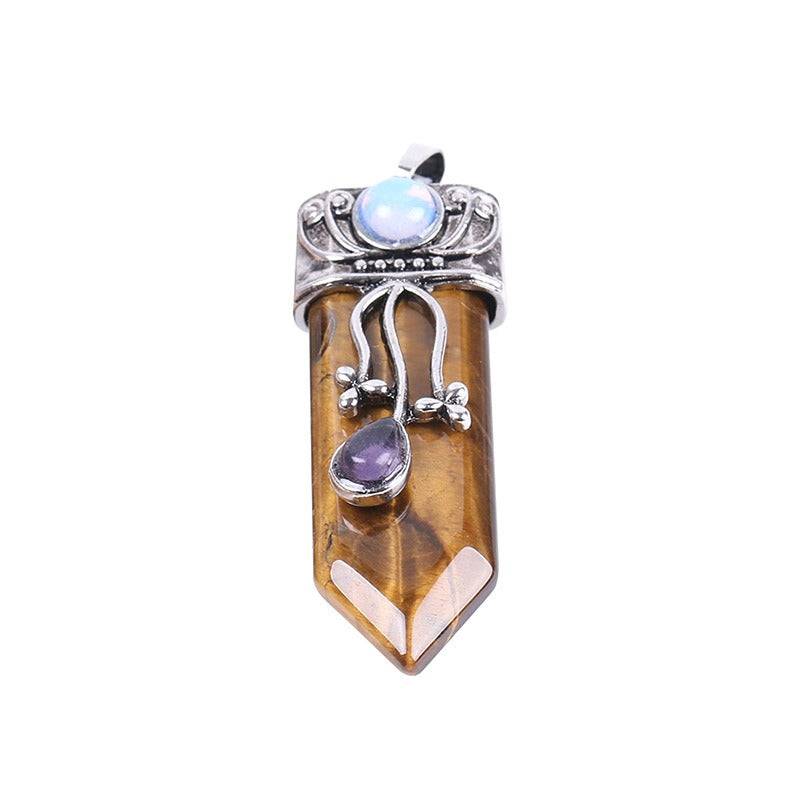 CSJA Vintage Large Natural Stone Sword-Shaped Pendant Jewelry Striped Crystal Agate Tiger Eye Jewelry Pendant Without Chain - Korvel