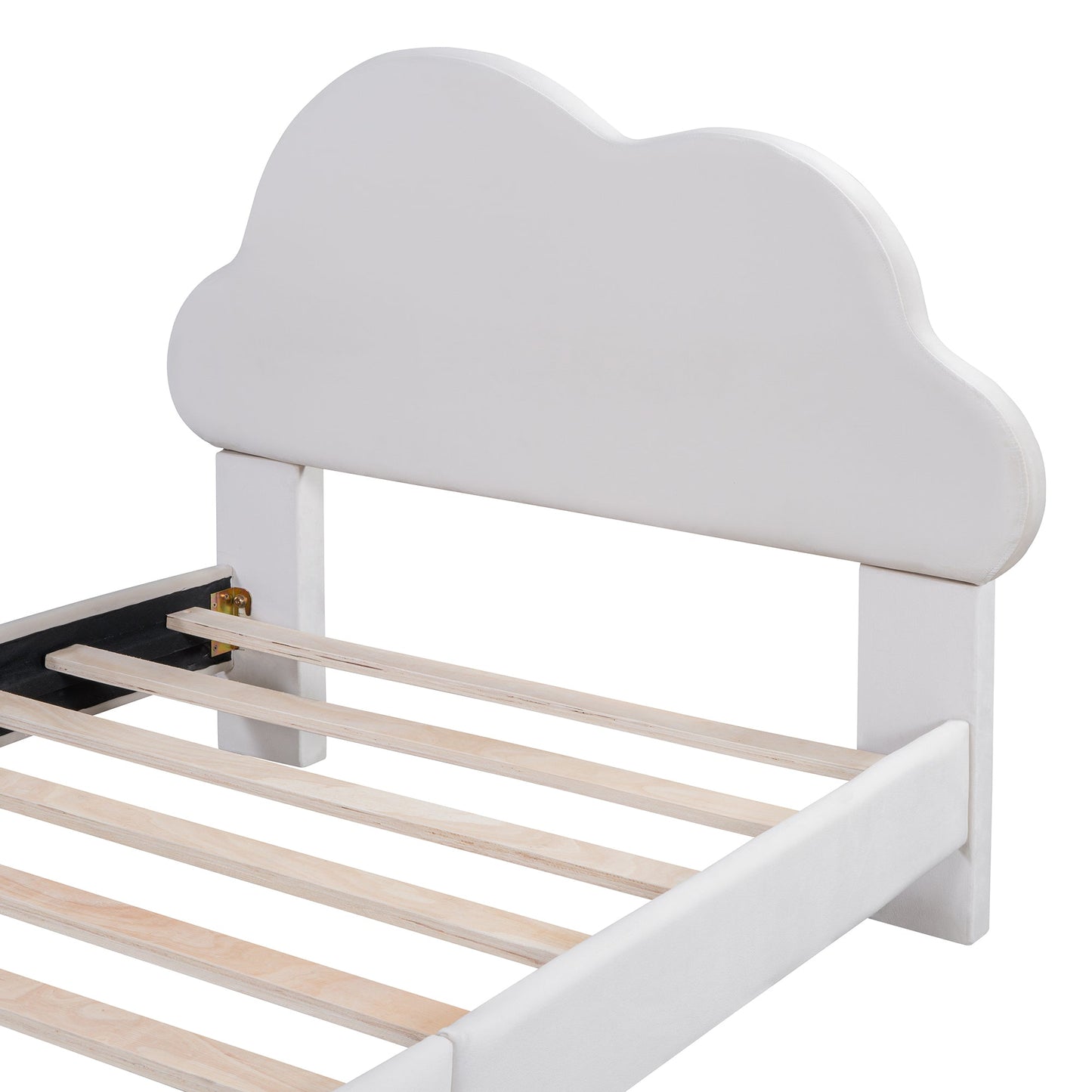 Twin Size Upholstered Cloud-Shape Bed ,Velvet Platform Bed with Headboard,No Box-spring Needed,Beige - Korvel
