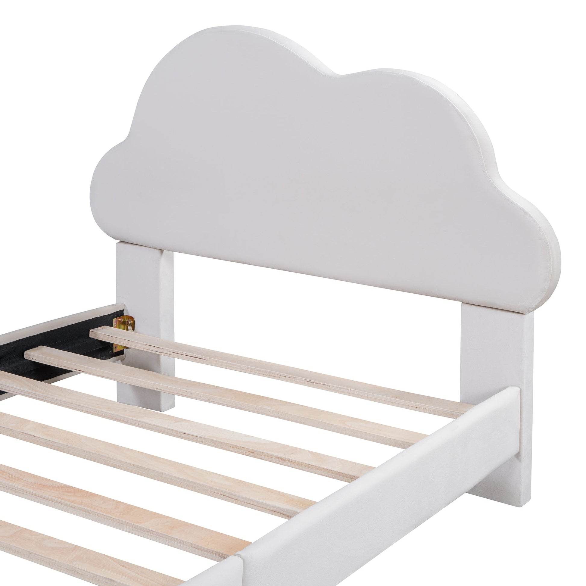 Twin Size Upholstered Cloud-Shape Bed ,Velvet Platform Bed with Headboard,No Box-spring Needed,Beige - Korvel